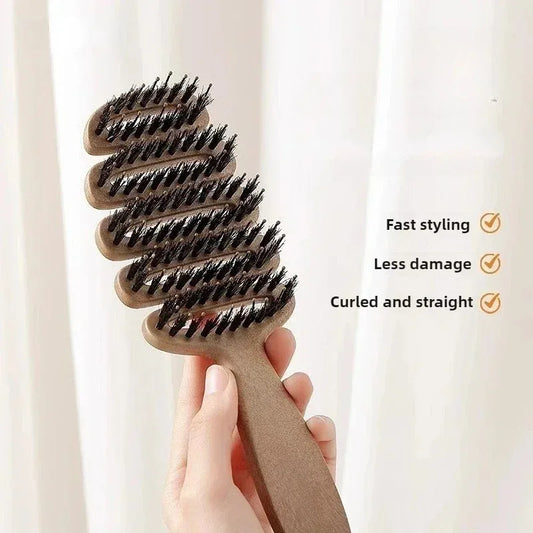 Boar Bristle Hair Comb Hollow Detangling Hair Brush Women Scalp Massage Brush Curly