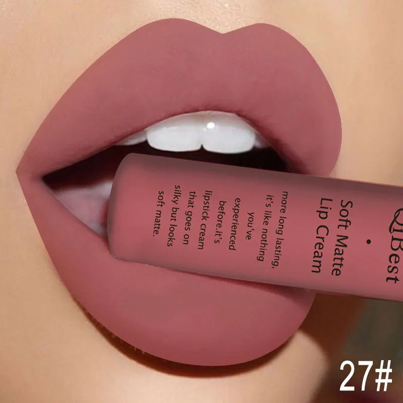 QIBEST Velvet Matte Nude Liquid Lipstick Makeup Sexy Red Lipgloss Waterproof