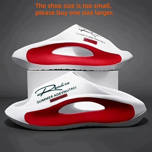 Lightweight EVA men's slide | Black and white cartoon design, exposed toes, comfortable all year