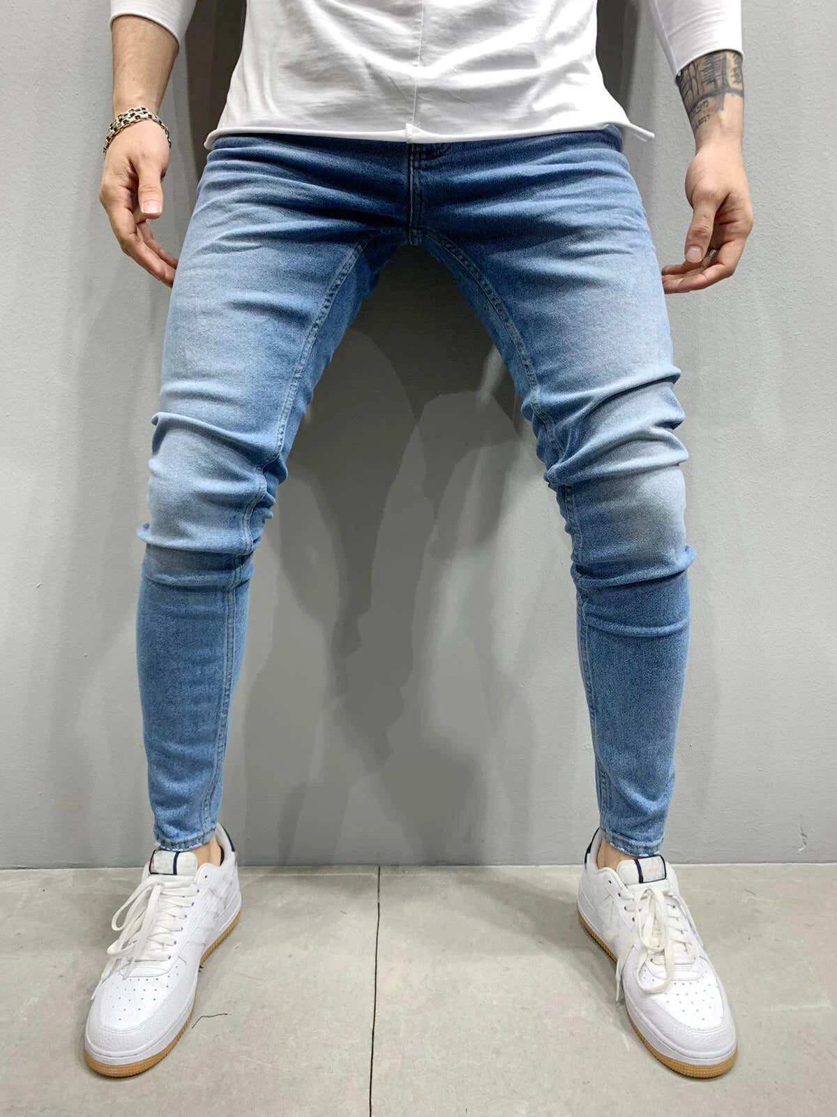 Fashion Street Style Ripped Skinny Jeans Men Vintage