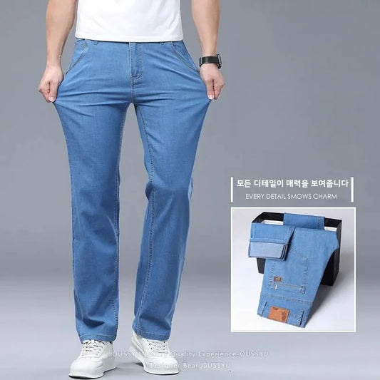 Summer Thin Men's Elastic Cotton Jeans Fashion Business