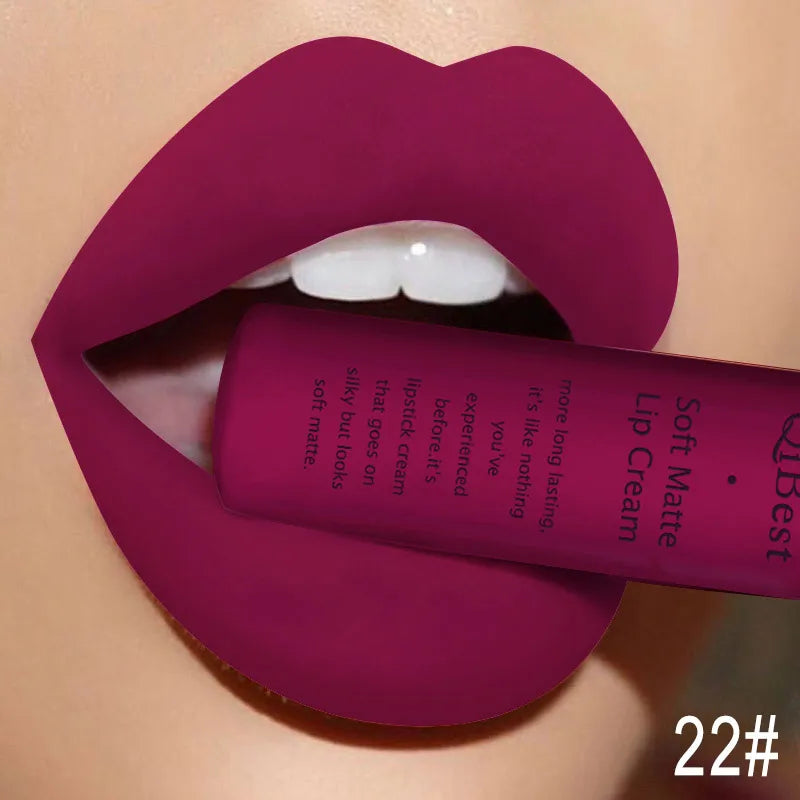 QIBEST Velvet Matte Nude Liquid Lipstick Makeup Sexy Red Lipgloss Waterproof