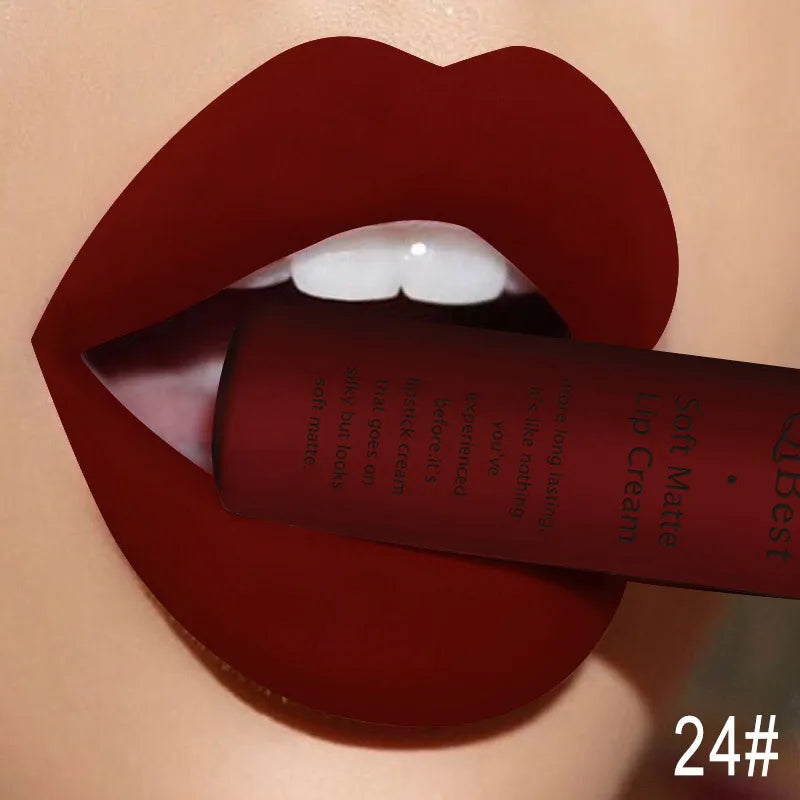 QIBEST Velvet Matte Nude Liquid Lipstick Makeup Sexy Red Lipgloss Waterproof