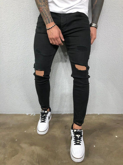 Fashion Street Style Ripped Skinny Jeans Men Vintage