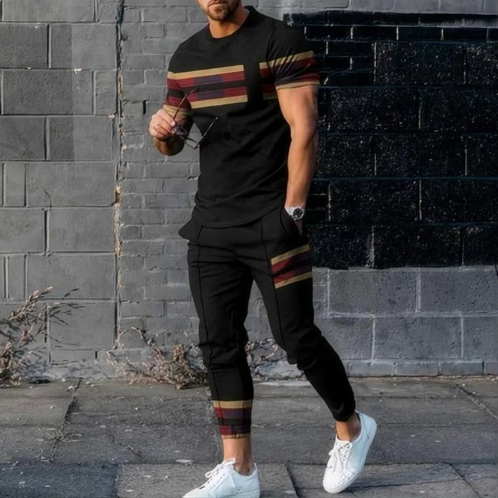 New men's  jogging set 3D printed Qeen summer hot selling retro casual short sleeved T-shirt+pants 2-piece