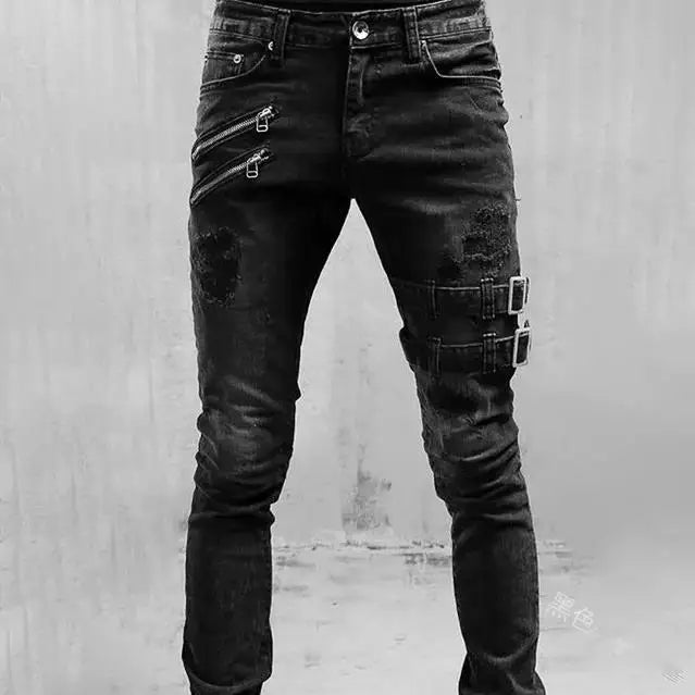 Fashion Street Style Ripped Skinny Jeans Men Vintage