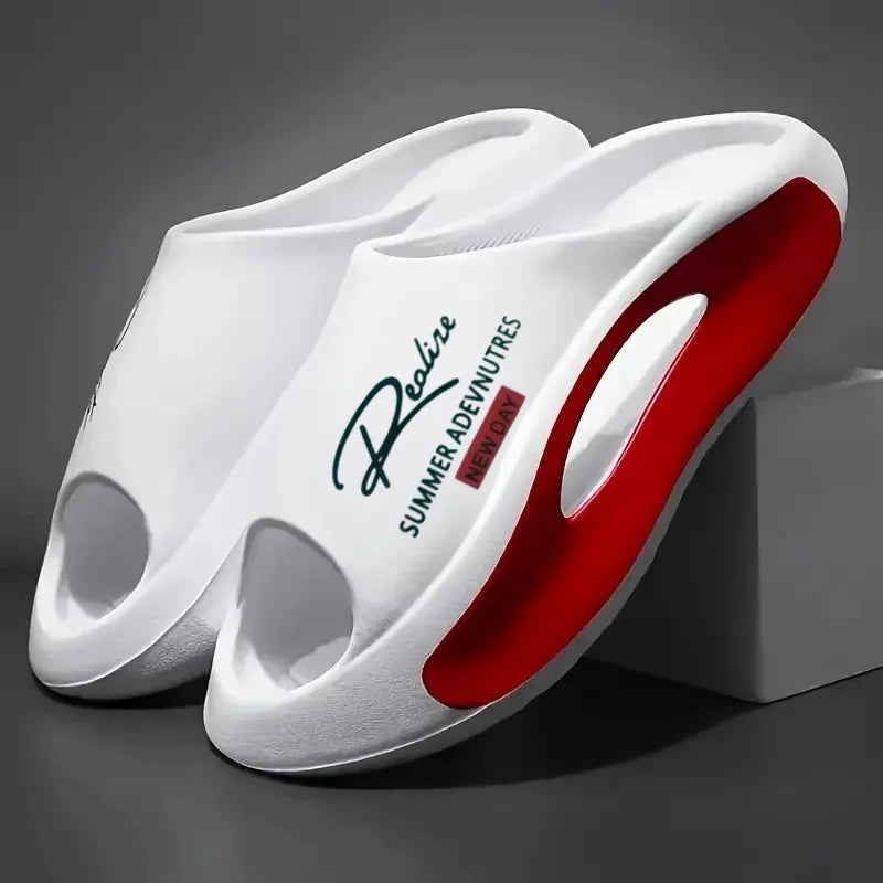 Lightweight EVA men's slide | Black and white cartoon design, exposed toes, comfortable all year
