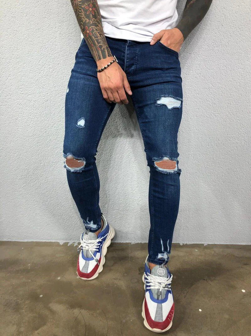 Fashion Street Style Ripped Skinny Jeans Men Vintage