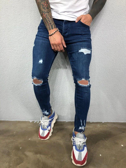 Fashion Street Style Ripped Skinny Jeans Men Vintage