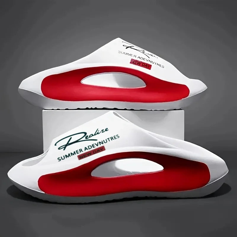 Lightweight EVA men's slide | Black and white cartoon design, exposed toes, comfortable all year