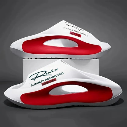 Lightweight EVA men's slide | Black and white cartoon design, exposed toes, comfortable all year