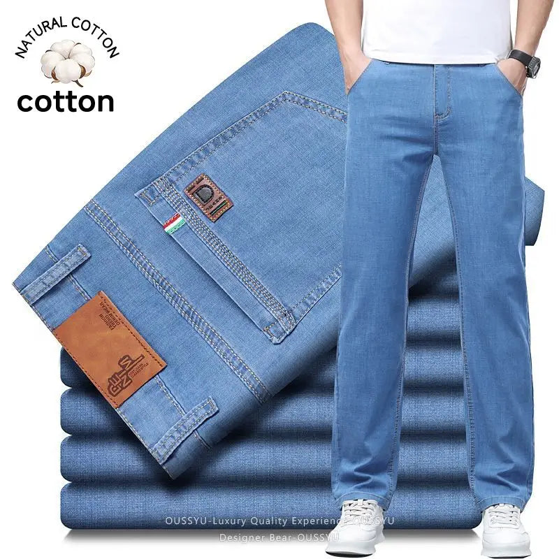 Summer Thin Men's Elastic Cotton Jeans Fashion Business