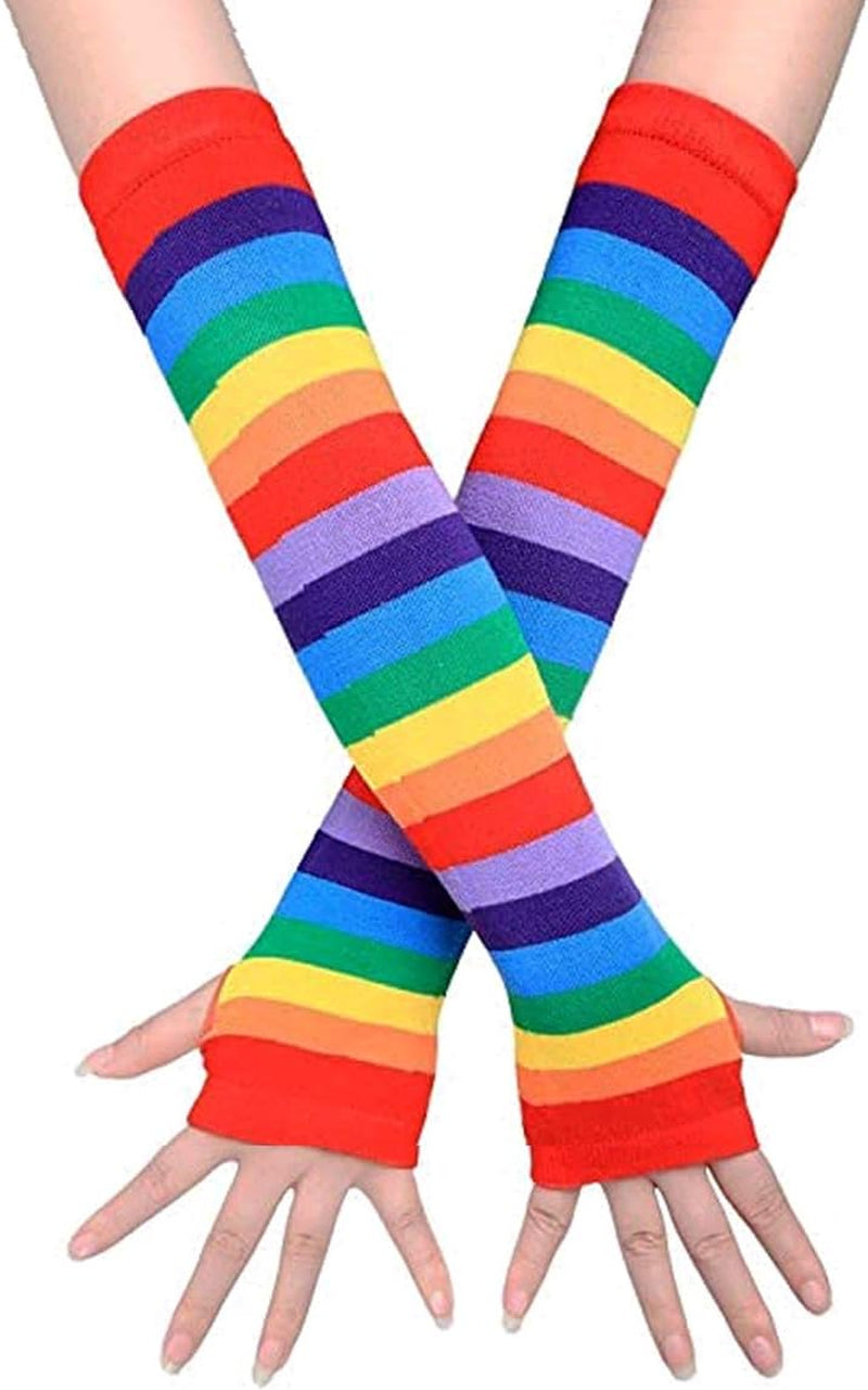 Vibrant Over Knee Rainbow Thigh High Socks and Arm Warmers Set - Perfect Cosplay Accessories for Stylish Girls