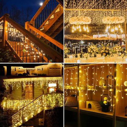 Transform Your Space with 400 LED Warm White Outdoor Curtain Lights - Perfect for Christmas, Parties, and More!