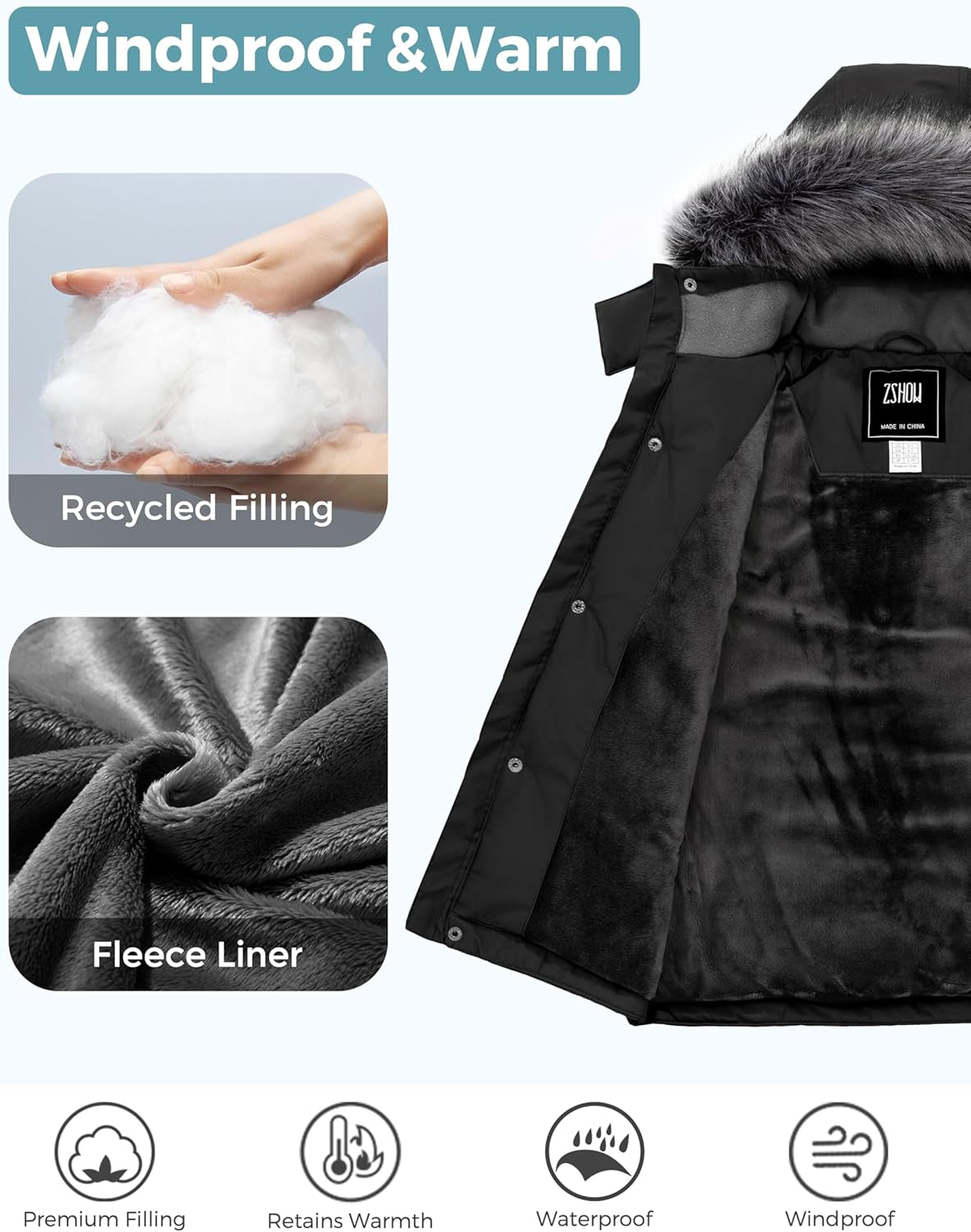 Boys' Warm Winter Coat Waterproof Parka Hooded Puffer Jacket