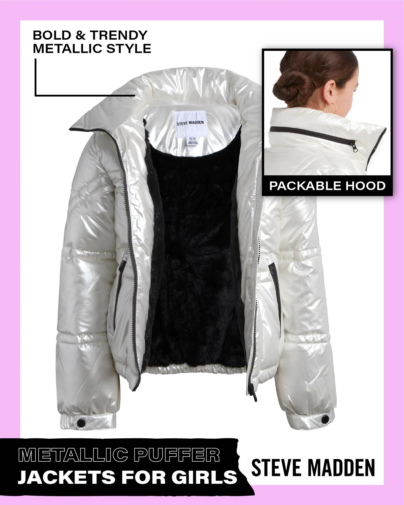 Girls' Jacket - Cute Zip up Girl'S Metallic Puffer Jacket - Cozy Heavyweight Outdoor Jackets (7-16)