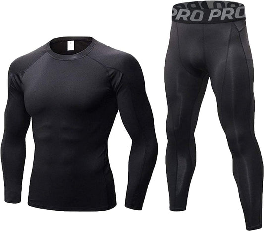 Elevate Your Workout with the Mens Winter Thermal Compression Set - Long Sleeve Top & Pants for Ultimate Comfort and Performance
