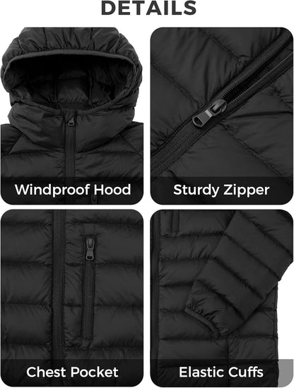 Men'S Packable down Jacket Lightweight Puffer Jacket Hooded Winter Jacket
