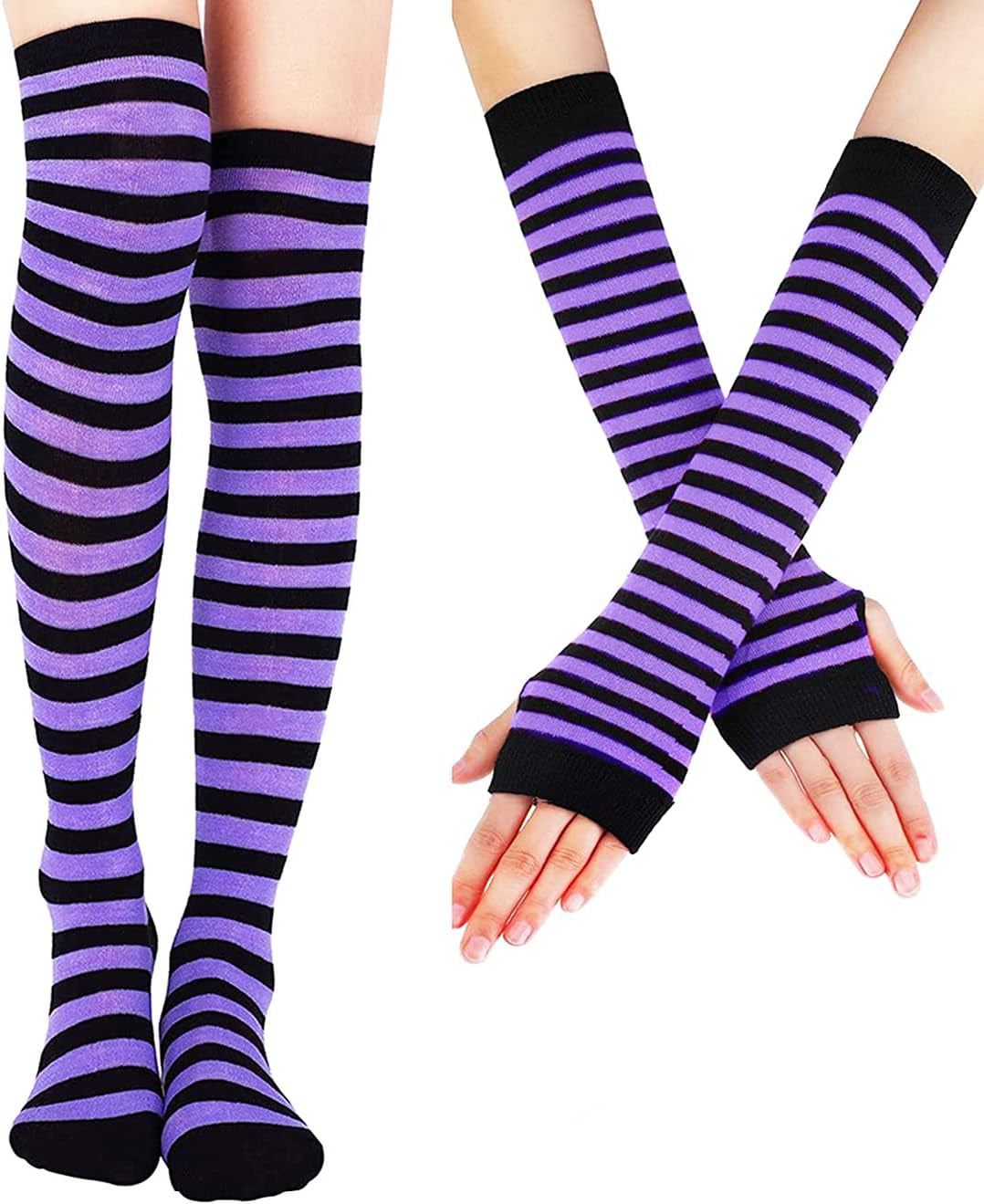 Vibrant Over Knee Rainbow Thigh High Socks and Arm Warmers Set – Perfect Cosplay Accessories for Girls