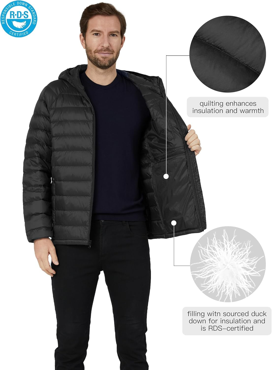 Men'S Packable down Jacket Lightweight Puffer Jacket Hooded Winter Jacket