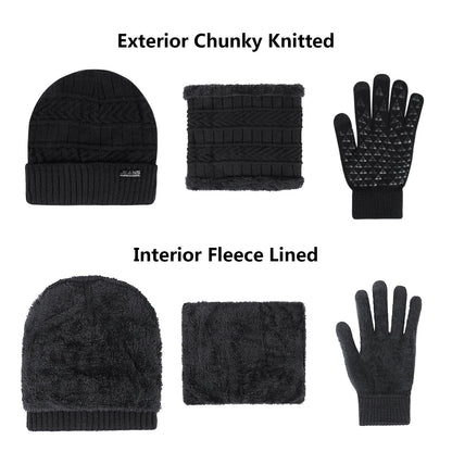 5 Pcs Winter Beanie Hat Scarf Touchscreen Gloves Set with Wool Socks for Men Women Black