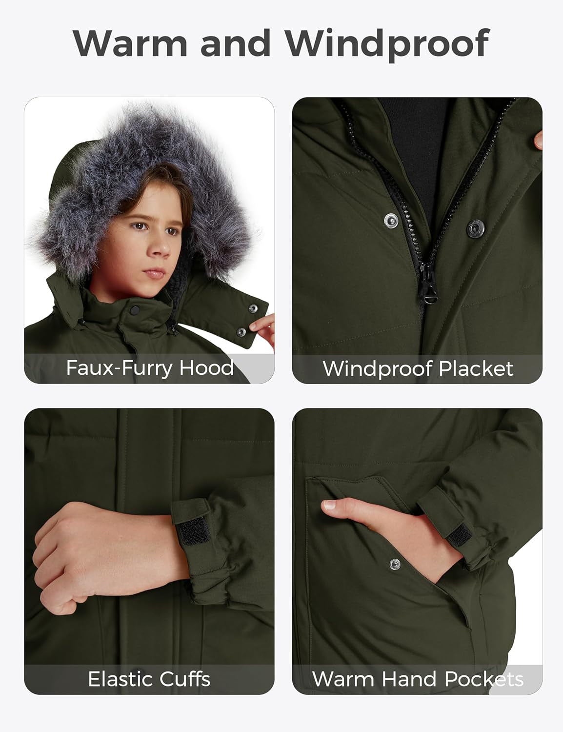 Boys' Winter Coat Waterproof Puffer Coat Warm Fleece Jacket