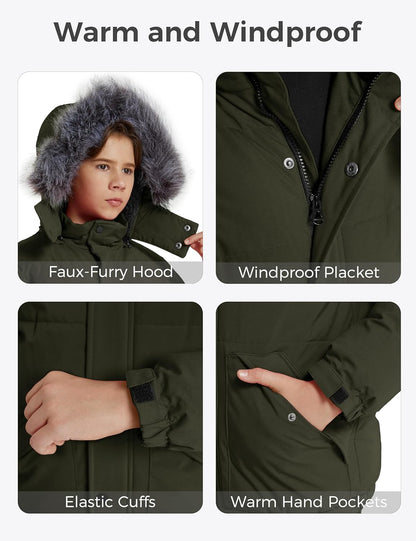 Boys' Winter Coat Waterproof Puffer Coat Warm Fleece Jacket