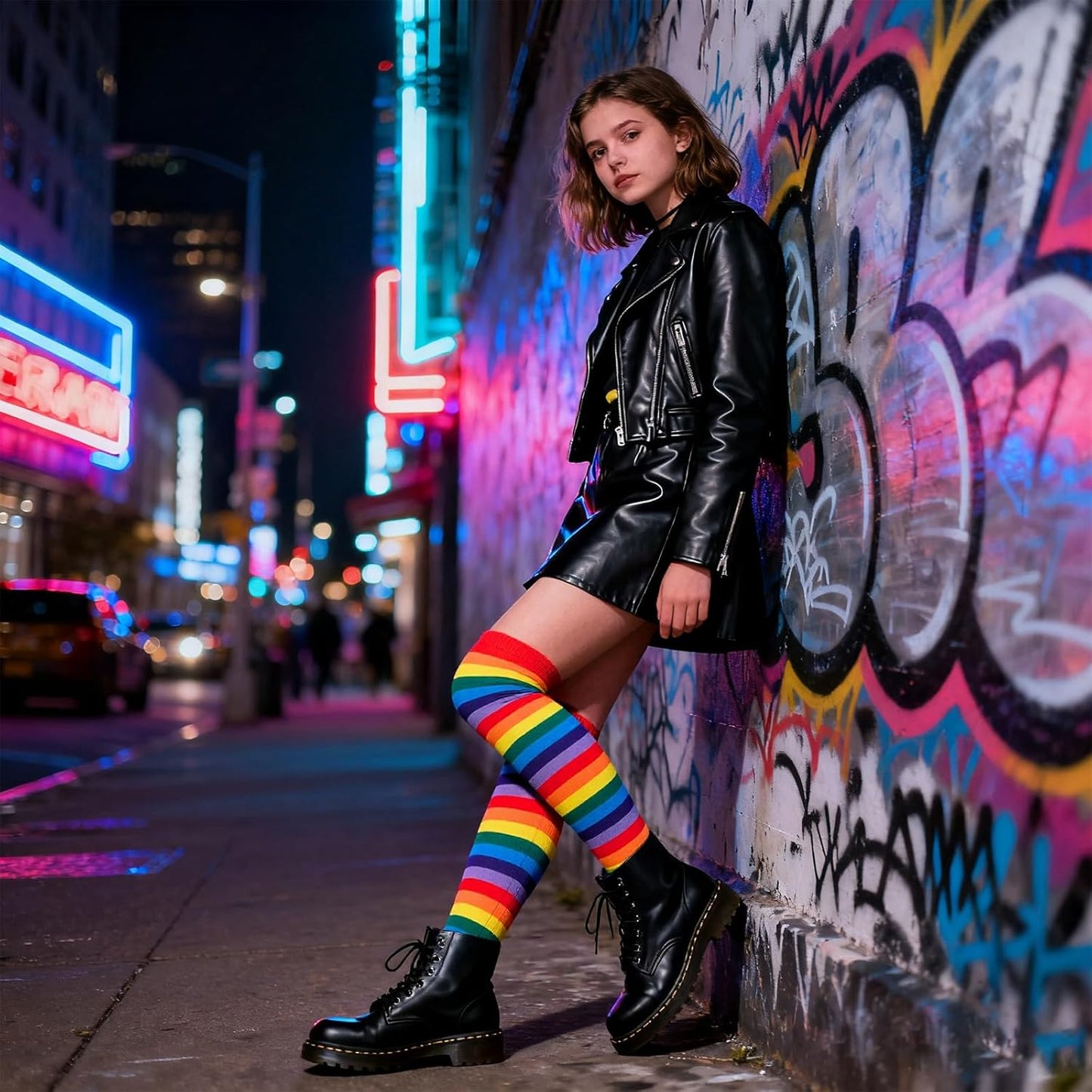 Vibrant Over Knee Rainbow Thigh High Socks and Arm Warmers Set - Perfect Cosplay Accessories for Stylish Girls