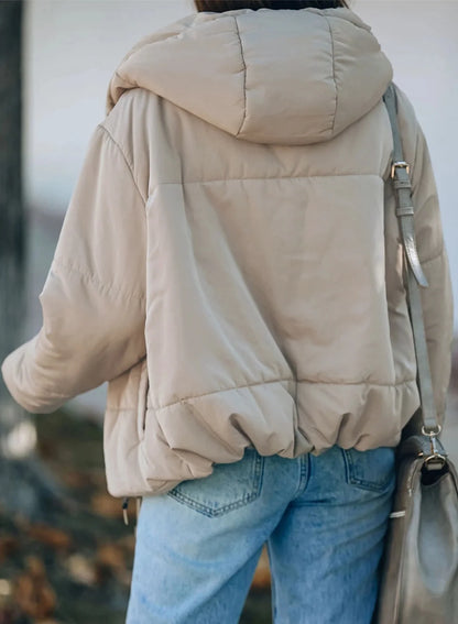 Puffer Jacket for Women Winter Warm Hooded Coat Full Zip up Cropped Jacket with Pockets Petite